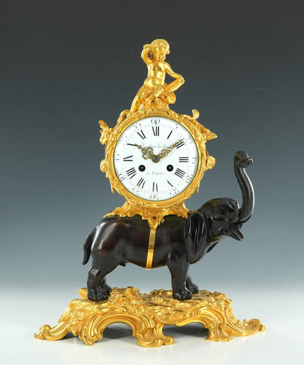 Franse Pendule met Olifant — Barbier le Jeune, Parijs, 19e eeuw