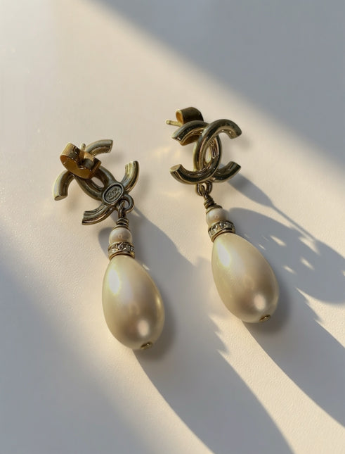 Chanel CC Pearl Drop Earrings