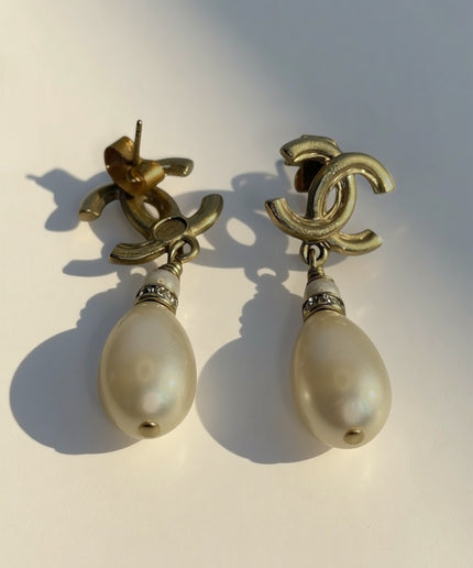 Chanel CC Pearl Drop Earrings