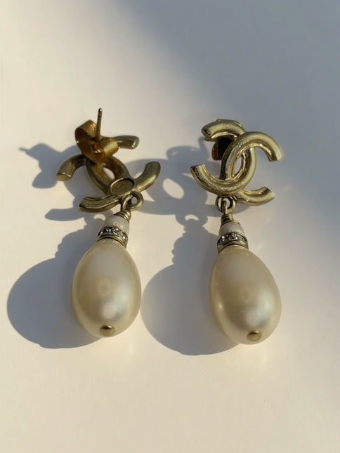 Chanel CC Pearl Drop Earrings