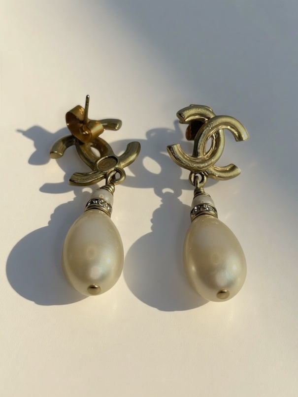 Chanel CC Pearl Drop Earrings