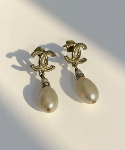 Chanel CC Pearl Drop Earrings