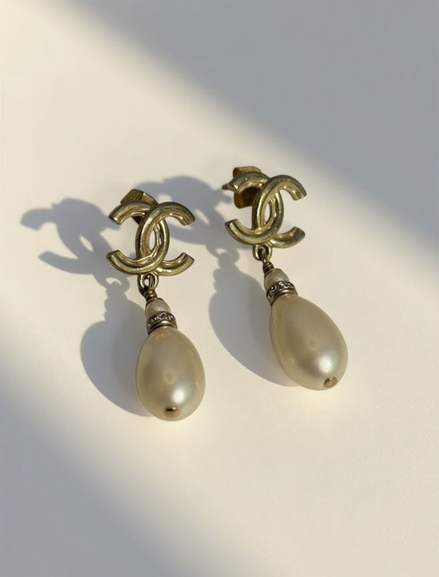 Chanel CC Pearl Drop Earrings