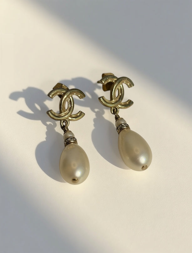 Chanel CC Pearl Drop Earrings